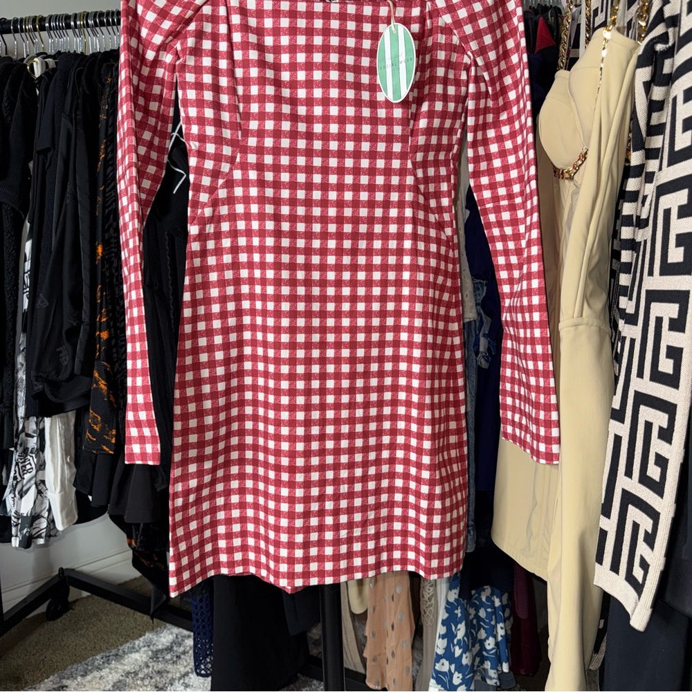 Le Club Social Wear Red Gingham Square Neck Mini Dress Womens XS New NWT - Picture 4 of 13